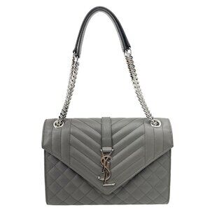 Yves Saint Laurent  Envelope Grain De Poudre Leather Shoulder Bag Grey